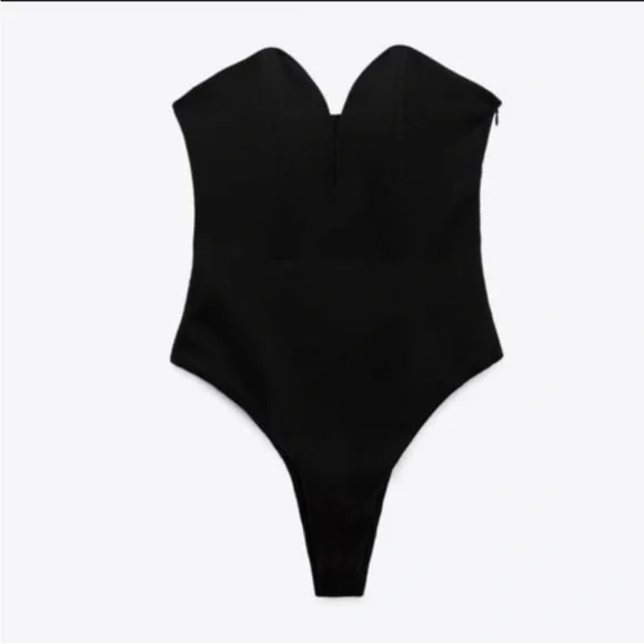 ZARA BLACK BUSTIER CORSET STRAPLESS BODYSUIT WOMENS XSMALL NWOT - Picture 4 of 9